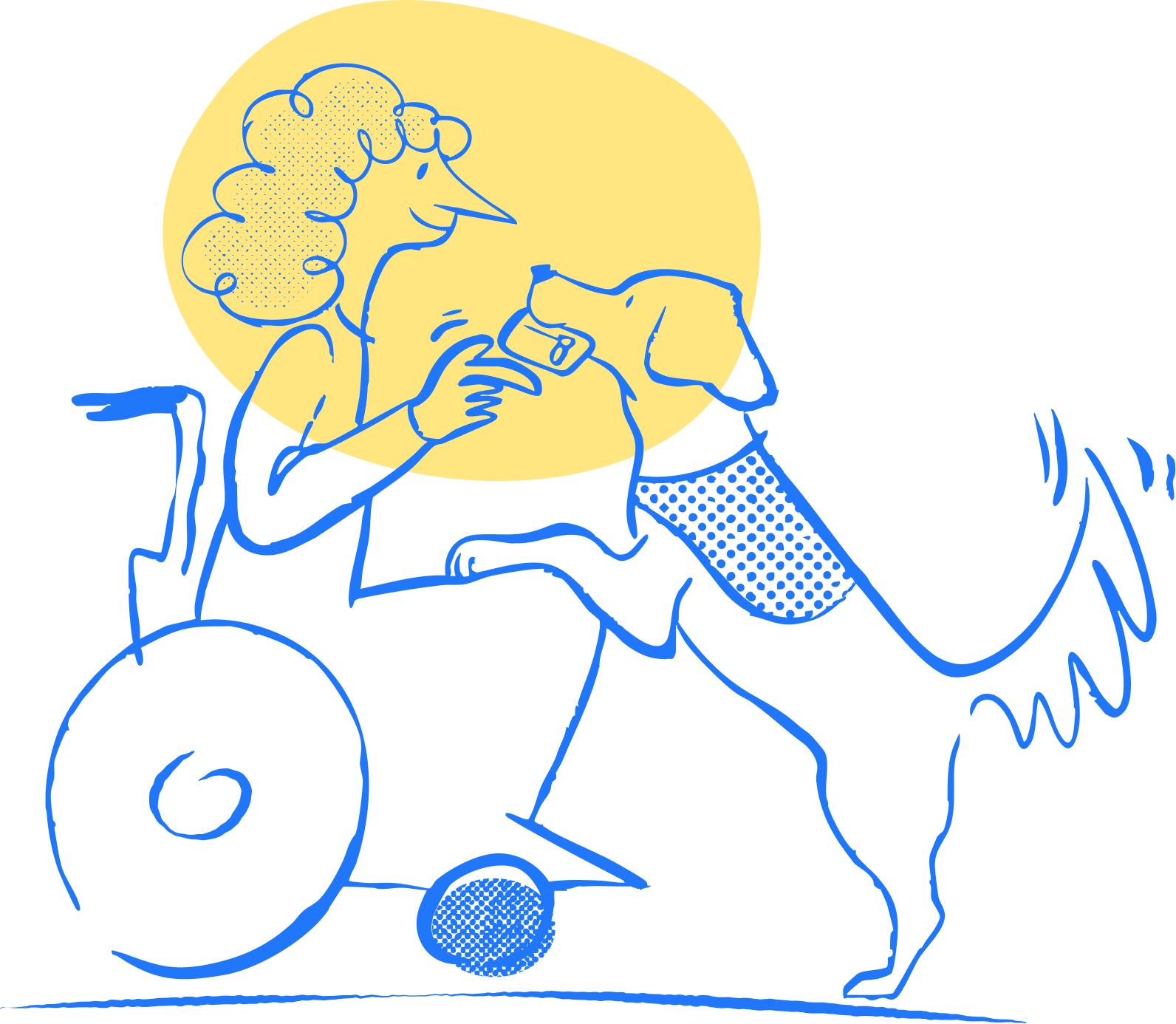 Illustration d'une personne à mobilité réduite avec un handi'chiens